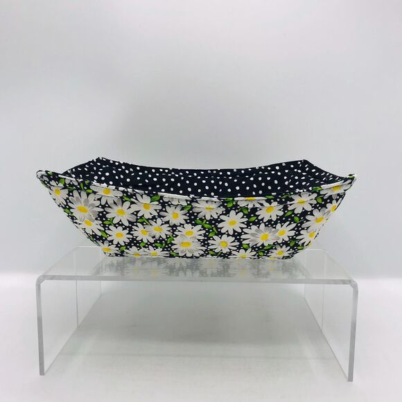 NEW! Microwave Takeout Container Cozy! Reversible, Black Daisy and Dots - Picture 3 of 6